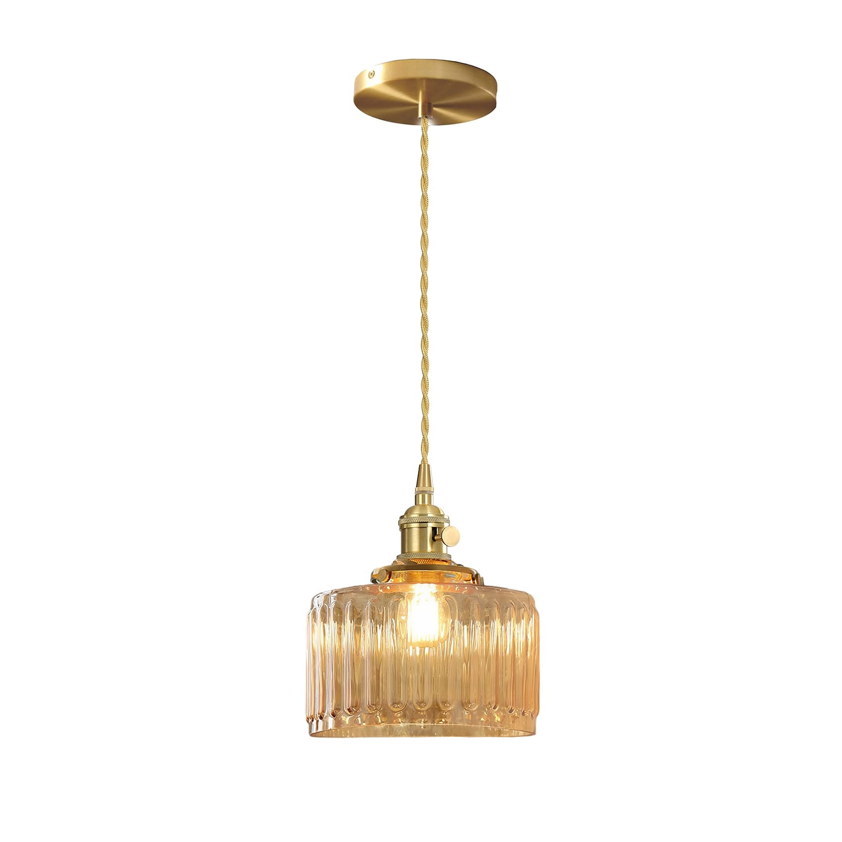Suspension en verre ambré avec support en métal doré, hauteur ajustable, éclairage vintage moderne pour salle à manger, îlot de cuisine