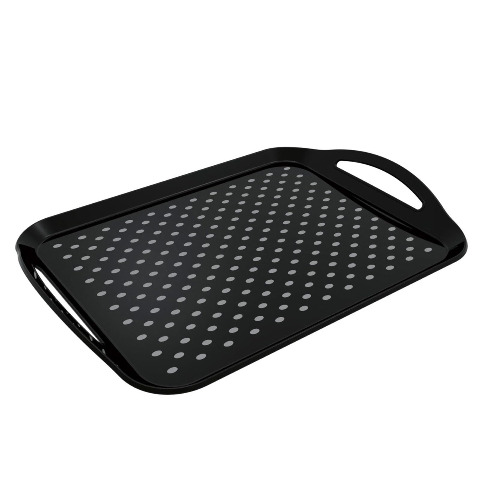 Bandejas rectangulares antideslizantes con asas, platos de plástico negro para alimentos, bebidas, té, 42 x 29 cm, vajilla duradera y elegante