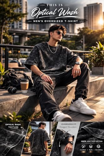 Image of boffi ... 100% Cotton Oversized T-Shirt Unisex Drop Shoulder Dye Washed Street Look Black Pack of 1