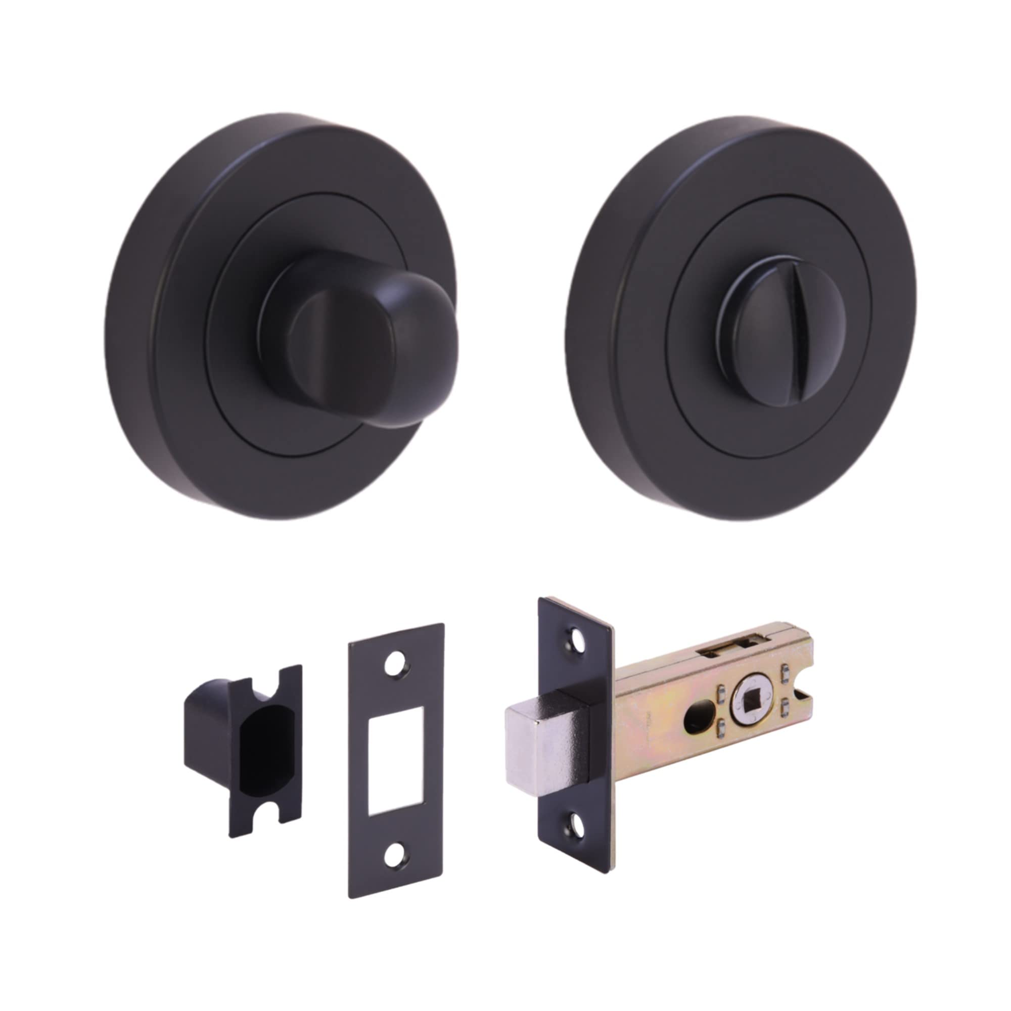 Hunta Black Matt Handlezone® Bathroom Toilet Door Thumb Turn And Release Deadbolt Kit - 65Mm Bolt With 45Mm Backset