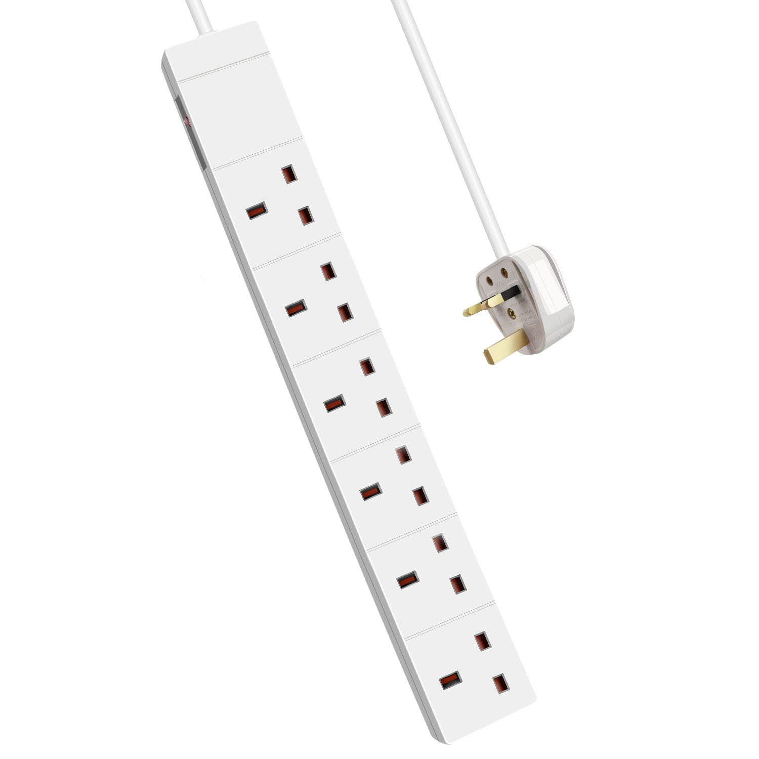 EXTRASTAR 6 Gang Extension Lead with Led Indicator and Side Switch in White, 2M Extension Cord 13A UK Plug Max 3120W, 6 Socket Power Strip for Home Office School