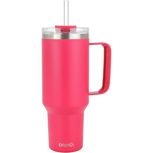 Drinco 40oz 30 oz Tumbler with Handle, Straw Lid, Insulated Stainless Steel Travel Mug Water Bottle Ice Coffee Cup For Cold and Hot, BigSur (40oz, Viva Magenta)