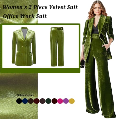 Women's 2 Piece Velvet Suit Office Business Ladies Trouser-Suit Peak Lapel Double Breasted Blazer and Pants Set3