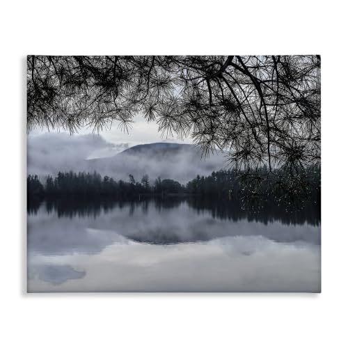 Hazy Mountain Lake Landscape, 24 x 30 Inch Canvas Wall Art