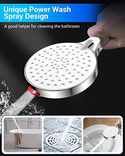 Shower Head and Hose 1.6M - SREWOHS High Pressure Shower Hose and Head Set Pressure Booster Shower Heads for Low Pressure Universal Large Shower Head with Hose 5 Modes,Power Flush Spray for Cleaning
