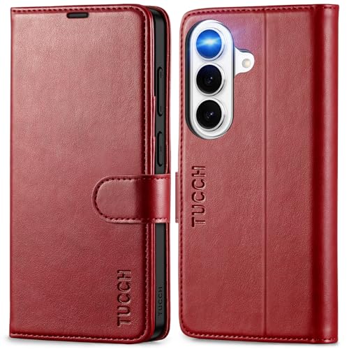 Etui Galaxy S26 5G TUCCH Rouge Foncé : Housse Folio en Cuir Synthétique 6,3"