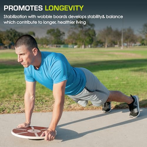 Image of ProsourceFit Wooden Balance Board Non-Slip Wobble Core Trainer 15.75in (39.5cm) Diameter with 360 Rotation for Stability Training, Full Body Exercises, Physical Therapy