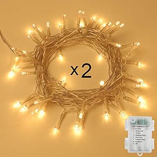 Battery Operated Fairy Lights 2 Pack 50 LEDs 5m 8 Lighting Modes Timer Function IP65 Waterproof Warm White for Christmas