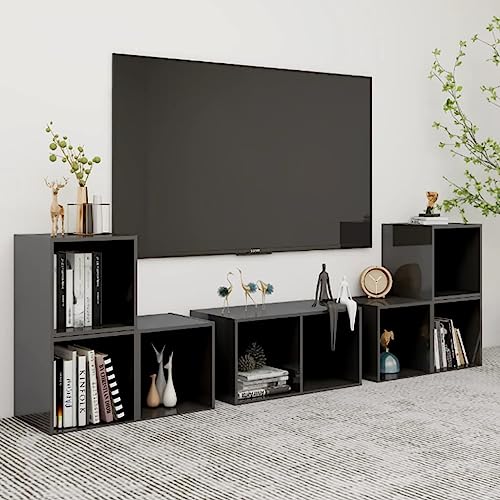 Hoopleep 6-TLG. TV-Schrank-Set Hochglanz-Grau, Holzwerkstoff, modulares Medienmöbel für Wohnzimmer, Entertainment-Zentrum, Flexible Anordnung