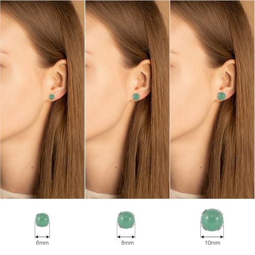 12 Pairs Multi Natural Gemstone Round Bead Ball Stud Earrings Gold Plated Stainless Steel Opal Tiger Eye Rose Quartz Onyx Stone Stud Earrings Set for Women4