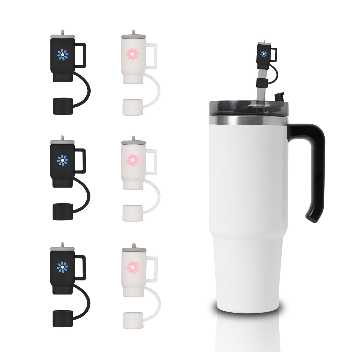 Shimsol Straw Cover Cap Toppers For Stanley Cup Compatible with Stanley 30&40 Oz Tumbler,6pcs Reusable Cute Stanley Cup Shape Dust-Proof Straw Tips for 0.4in/10mm Stanley Cups Straws Accessories(6PCS)