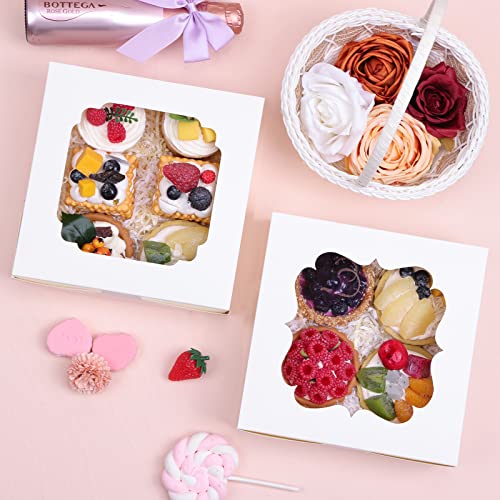 Image of TOMNK 60pcs 2 Style Windows 8x8x2.5 Inches Cookie Boxes, Bakery Boxes | 270gsm Food Grade Cardboard, Flat and Pre-folded for Easy Assembly, Highlight Your Baked Goods and Display Gifts Perfectly