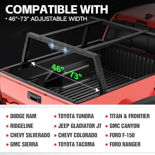 Image of YZONA Adjustable 16-24.8 inch High Truck Cargo Rack Bed Racks Cargo Carrier with 2 LED Lights Compatible with Silverado /Sierra /Ram /Tacoma /Tundra /Titan /Frontier /Canyon /Gladiator JT /Ford F-Series
