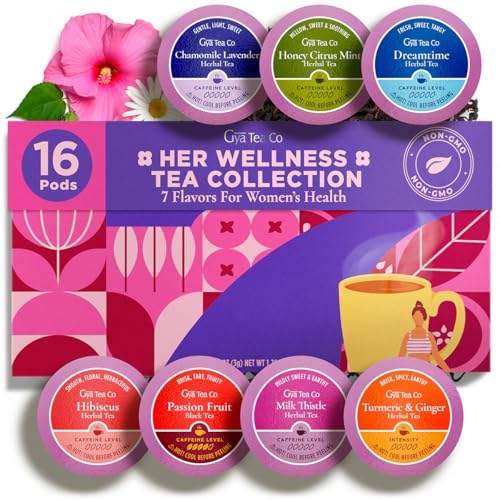 Image of Her Wellness Tea Pod Gift Set (16 Count) - 7 Flavors Assorted Variety Pack | Chamomile Lavender, Citrus Mint, Turmeric Ginger, Hibiscus, Milk Thistle, Dreamtime, Passion Fruit, for Women, Non-GMO