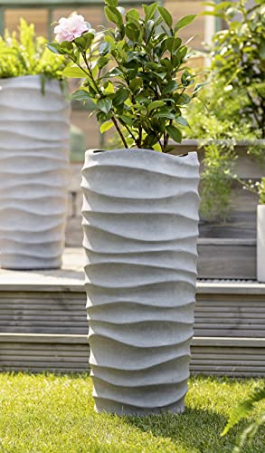 Dekoleidenschaft Übertopf Betonoptik in grau mit Wellen Design, 76 cm...