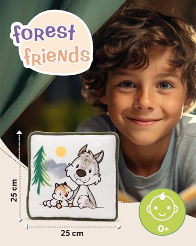 NICI Forest Friends Kinder Kissen Wolf Winny & Streifenhörnchen JoJo 25x25cm - Kleines Kuschelkissen flauschig, Für Mädchen, Jungen & Erwachsene – 49955