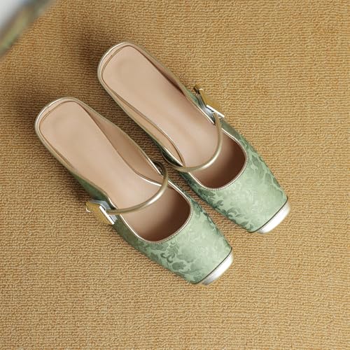 Women's Square Cap Closed Toe Slip-On Embroidery Pumps Low Block Heel Slide Hook & Loop Fastener Mules Classic Work Office Church Comfort Shoes Dress Party Shopping Dating Sandals3