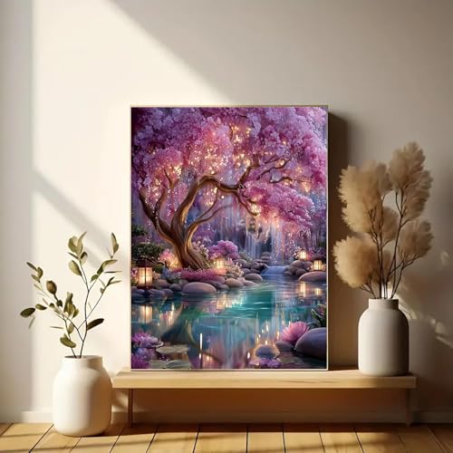 Image of Eiazuiks Stamping Cross Stitch Kit, Courtyard Counting Cross Stitch Kit for Adult Beginners, Full Line DIY Stitching Kit for Home Decor Cross Stitch Patterns 12x16 inches