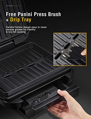 Deik Electric Indoor Grill, Smokeless Grill, Panini Press with 1200W Double-Side Heating Plates, 6-Serving, Nonstick Easy Clean Plates, Includes Grill Spatula & Extra-Large Drip Tray, Black