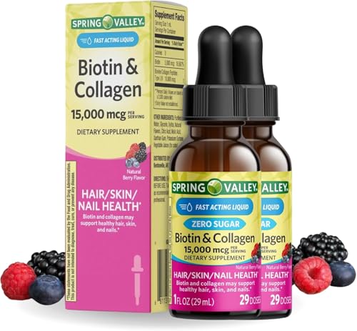 Liquid Biotin and Collagen 15000Mcg Natural Berry Flavor Drops for Hair Skin Nails z (Pack of 2)