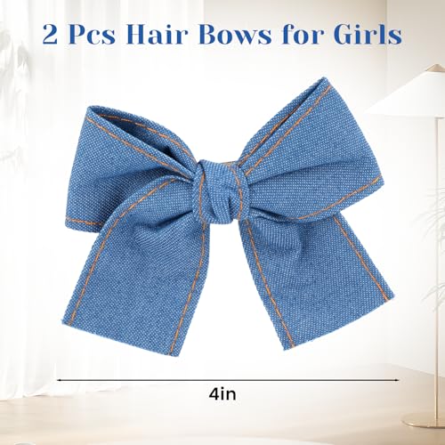 Set 2 Pinzas Moño Azul de Tela Denim 4 Pulgadas miniatura 2