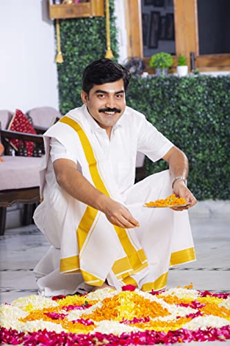 Cotton Dhoti Vesti Mundu 2 mtrs Cream Color single Layer with golden zari border2