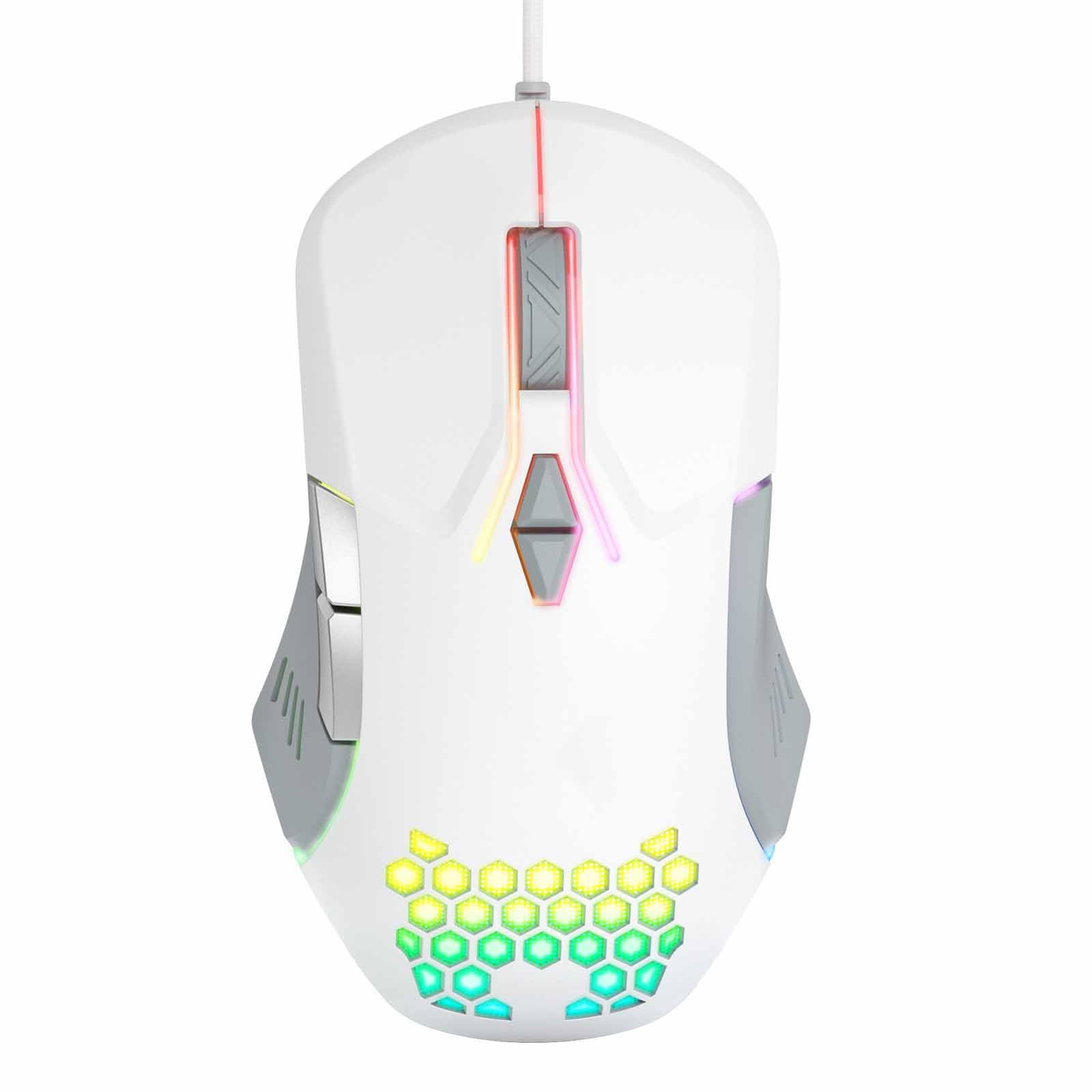 JUSHZ Mouse Usb Cablato Ergonomico Leggero Portatile Scorrimento A 4 Vie Tasti Programmabili Touch Scroll Ottico Cablato Macro 7 Pulsanti (12.5x7.6x4.1cm,White)