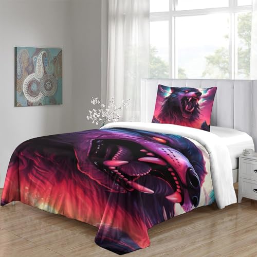 Housse de couette loup 3D microfibre parure lit fermeture éclair facile - 5