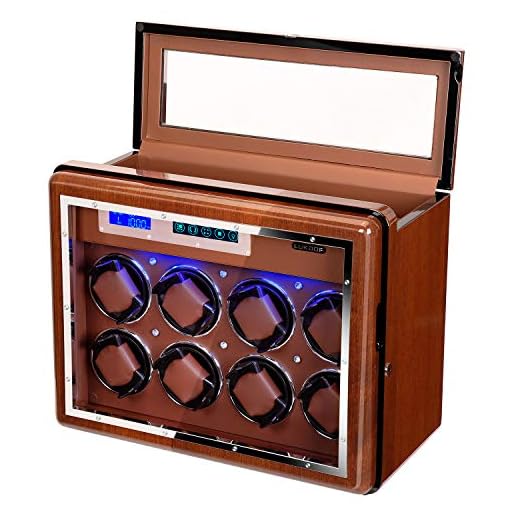 Walnut Watch Winder for 8 Automatic Watches Winding+ 6 Storage Slots LED Backlight Watch Display Box Touchscreen Automatic Rotation Case with Quiet Mabuchi Motors for Men and Women Gift
