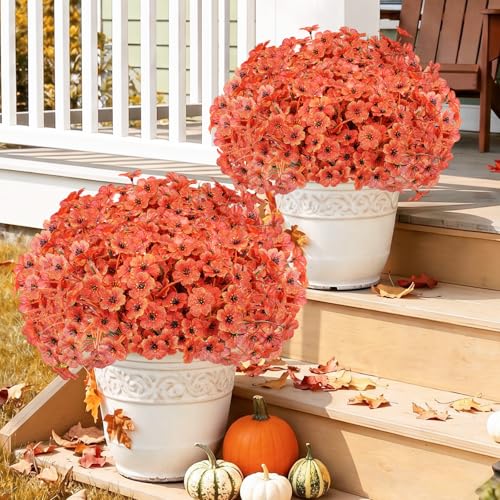 Image of Powbrace 60 Pack Artificial Fall Flowers Mums for Outdoor Indoor (Orange)