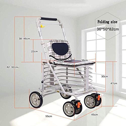 HYY-YY Einkaufstrolley mit Sitz und vier Rädern (Farbe: Weiß, Größe: 82 x 55 x 45 cm) – Bild 5