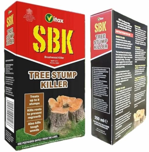Home Fittings ® Vitax SBK Brushwood & Tree Stump Killer 250ml | Glyphosate-Free Solution | Kills Roots & Prevents Regrowth | Treats Up to 8 Stumps | Ideal for Brambles, Thistles Red 1 Pack