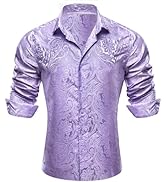 Barry.Wang Men's Dress Shirt Paisley Silk Long Sleeve Button Down Shirts Formal Wedding Regular F...