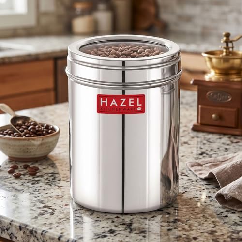 Image of HAZEL Stainless Steel Kitchen Container with Transparent Lid | Top See Through Kitchen Container Set with Matt Finish | Multipurpose Container for Kitchen Storage, 1500 ML