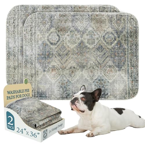 Image of Homimp Washable Pee Pads for Dogs, 2 Pack Reusable Puppy Pads Waterproof,Absorbent and Leakproof Dog Pee Pads,Non Slip Puppy Training Pads, Pet Mat for Floor, Crate, Couch, Whelping, Grey 24 inchx36 inch