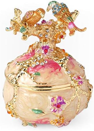Apropos Rare Hand Printed Vintage Style Love Bird Colorful Rhinestone Jewerly Trinket Box/Faberge Egg