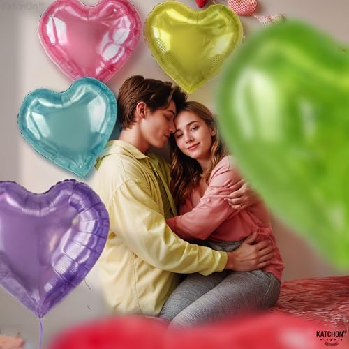 Image of KatchOn, Pastel Heart Balloons Set - 18 Inch, Pack Of 10 | Pride Conversation Heart Balloons, Pride Decorations | Pride Month Decorations