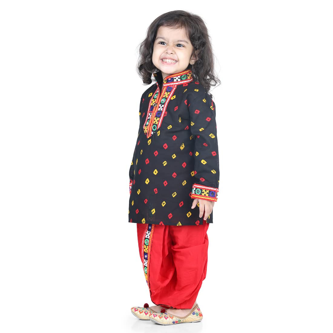BownBee Ethnic Wear Cotton Bandhani Print Dhoti Kurta Dress Set for Baby Boys With Full Sleeves, Button Closure and Embroidery in Front, Ideal for Festivals (Red, 2 Yrs-3 Yrs) 1