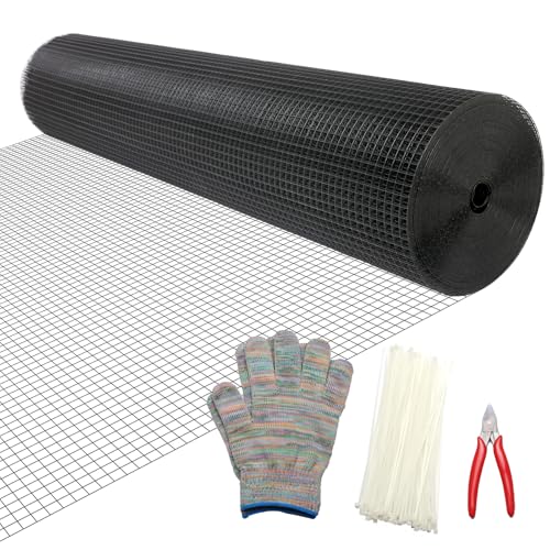 Black Hardware Cloth 1/2in 48inx100ft Chicken Wire Fencing PVC Coated Metal Welded Wire Mesh Roll for Rabbit Snake Groundhog Gopher Netting Cage Vegetable Garden Fence Animal Barrier