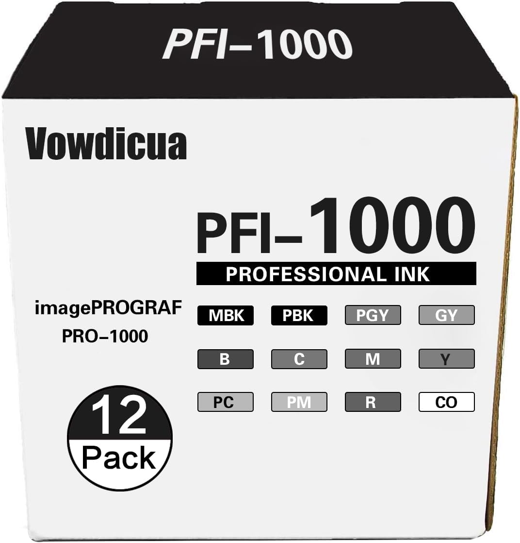 PFI-1000 Ink Cartridges(12-Pack, MBK, PBK, C, M, Y, R, GY, B, PGY, PC, PM, CO) Compatible PFI 1000 Ink Cartridges Replacement for imagePROGRAF PRO 1000 Printer