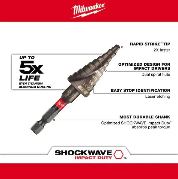 Milwaukee Electric - 3 3/16-3/4 IMP Step Drill BIT Shockwave