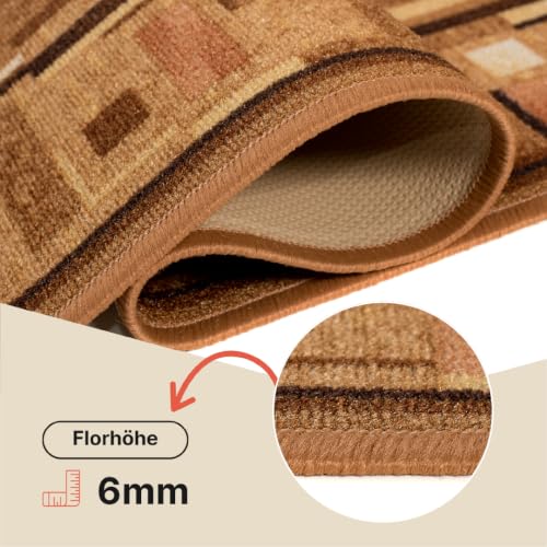 TAPISO Anti Rutsch Teppich Läufer rutschfest Brücke Meterware Modern Hellbraun Braun Vierecke Figuren Design Flur Küche Wohnzimmer 100 x… – Ansicht 4
