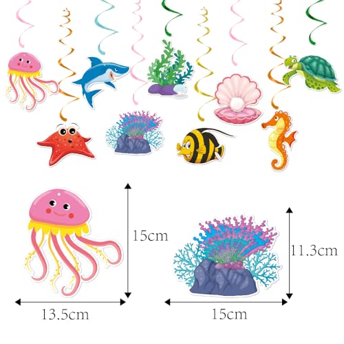 Image of Under The Sea Party Decorations, Kaluofan 36 Pcs Ocean Themed Party Decorations, Under The Sea Ocean Themed Tropical Fish Ceiling Hanging Swirl