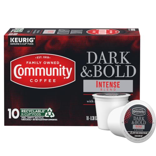 Image of Community Coffee Dark & Bold Intense Blend, Dark Roast Kcup Pods, 10 Count (Pack of 1)