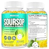 Soursop Graviola Gummies, Max Strength Soursop Leaves Extract with Sea Moss, Turmeric for Cell Support & Regeneration, Immunity, Liver and Antioxidant, Sugar/Gluten Free, Vegan - 60 Soursop Gummies