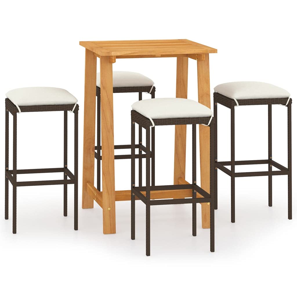 Set de Bar para jardín 5 Piezas y Cojines ratán sintético marrónsillas terraza Exterior Conjunto Mesa y sillas Jardin Muebles Jardin Exterior Mesa y sillas terrazaDiseñado para JARDÍN