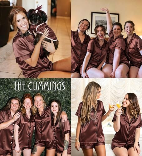 Image of SWOMOG Womens Silk Satin Pajamas Set Short Sleeve Sleepwear Button Down Top and Shorts Loungewear 2 Piece Pjs Set XS-3XL