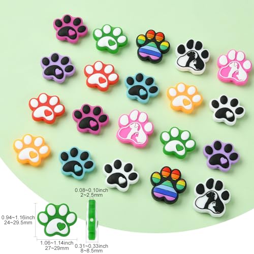 UR URLIFEHALL 20 Pcs 10 Styles Dog Paw Print Silicone Beads Puppy Paw Silicone Focal Beads Pet Footprint Beads for Pen Jewellery Crafts - Image 2