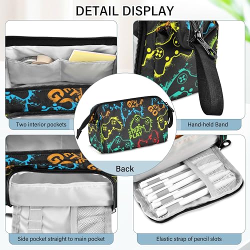 Image of Fisyme Colorful Video Game Pencil Case Large Capacity Pencil Pouch Pen Box Bag Big Makeup Pencil Case Organizer