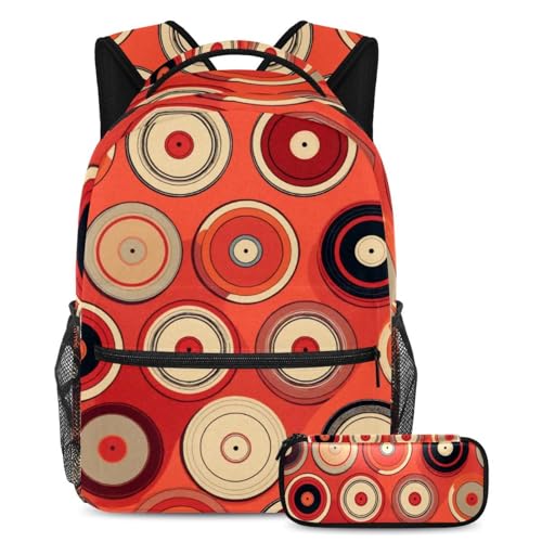 Sac d'école tendance disques rouges pour soulager le dos et organiser les fournitures